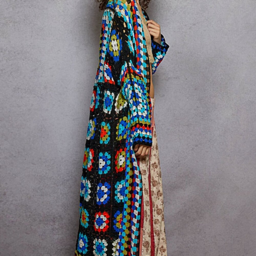 POL Granny Square Crochet Duster Cardigan | Boho Festival One Size - Picture 6 of 8